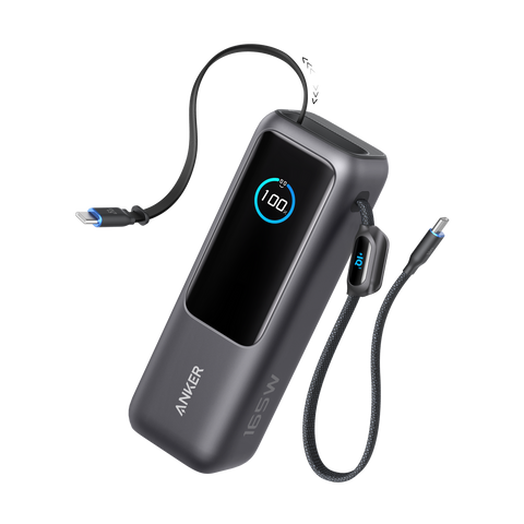 PowerBank Anker (25.000 mAh , 165 W, câble intégré + câble rétractable)