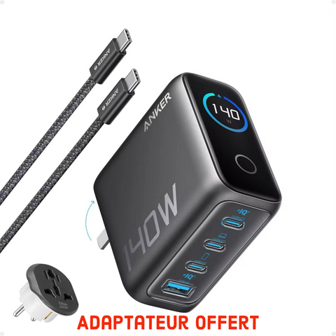 Anker Zolo Chargeur (140 W, 4 ports, PD 3.1) avec câble USB-C
