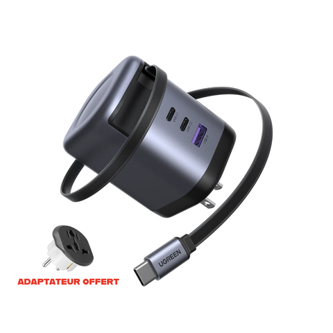 UGREEN Nexode 100W Charger with Retractable USB-C Cable ( ADAPTATEUR PRISE EU OFFERT