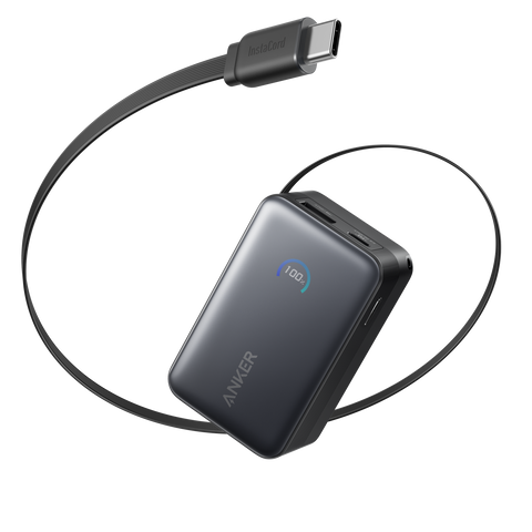Powerbank Batterie externe Anker Nano 10.000 MAh (10K)– 45 W avec câble USB-C rétractable