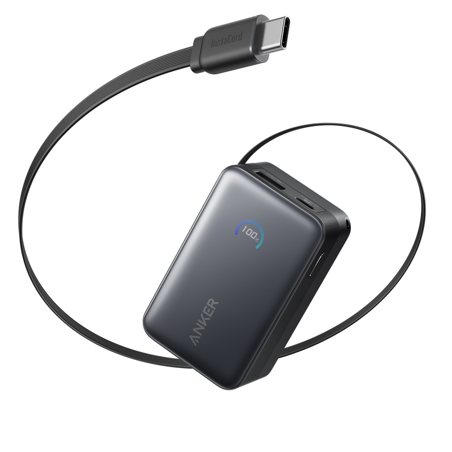 Powerbank Batterie externe Anker Nano 10.000 MAh (10K)– 45 W avec câble USB-C rétractable