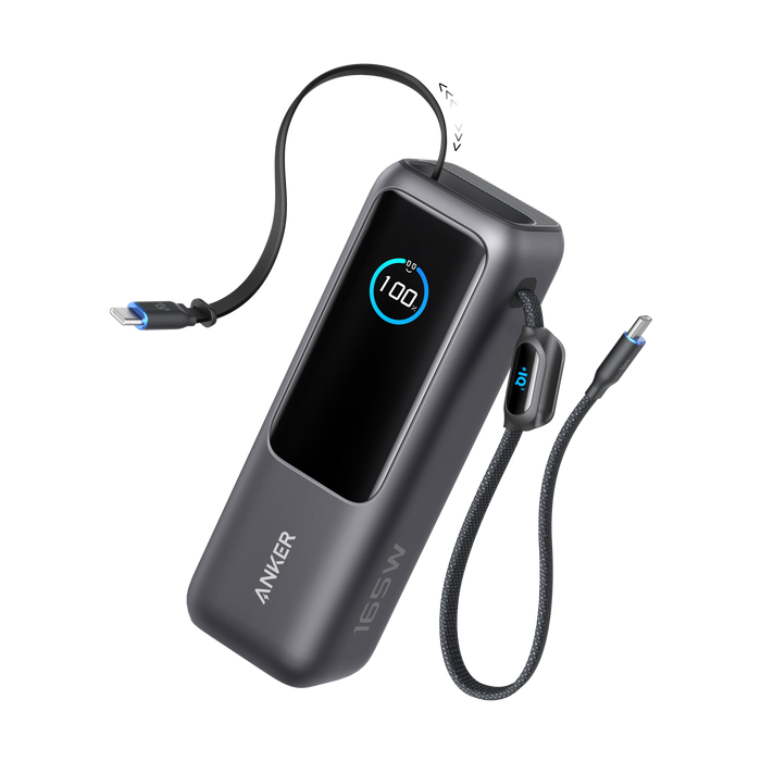 PowerBank Anker (25.000 mAh , 165 W, câble intégré + câble rétractable)