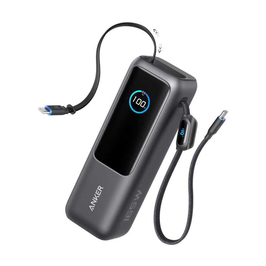 PowerBank Anker (25.000 mAh , 165 W, câble intégré + câble rétractable)