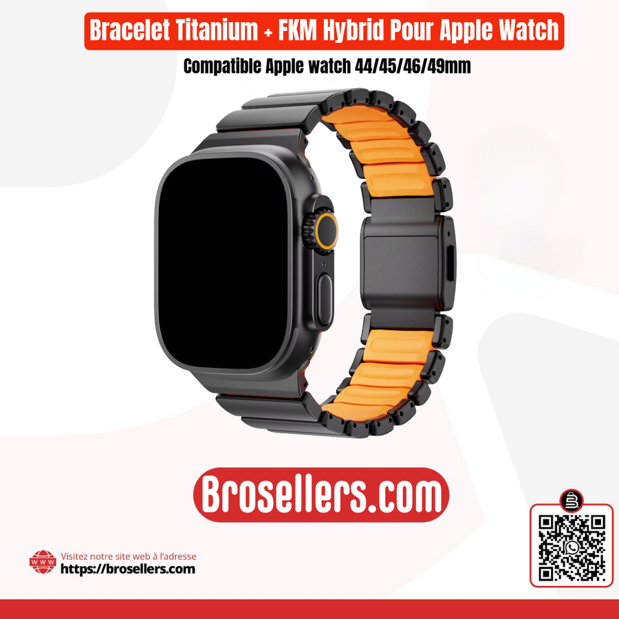 BRACELET TITANIUM POUR APPLE WATCH 44/45/46/49MM-NOIR