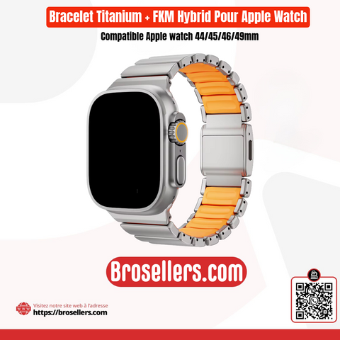 BRACELET TITANIUM POUR APPLE WATCH 44/45/46/49MM-GRIS