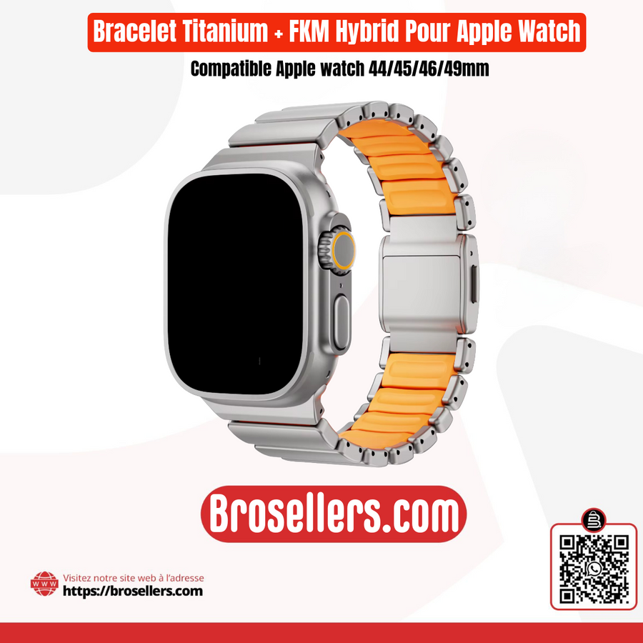 BRACELET TITANIUM POUR APPLE WATCH 44/45/46/49MM-GRIS