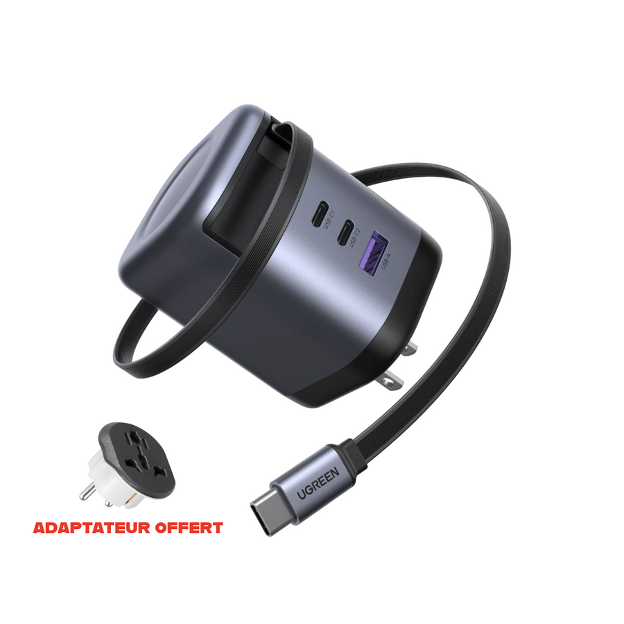 UGREEN Nexode 100W Charger with Retractable USB-C Cable ( ADAPTATEUR PRISE EU OFFERT