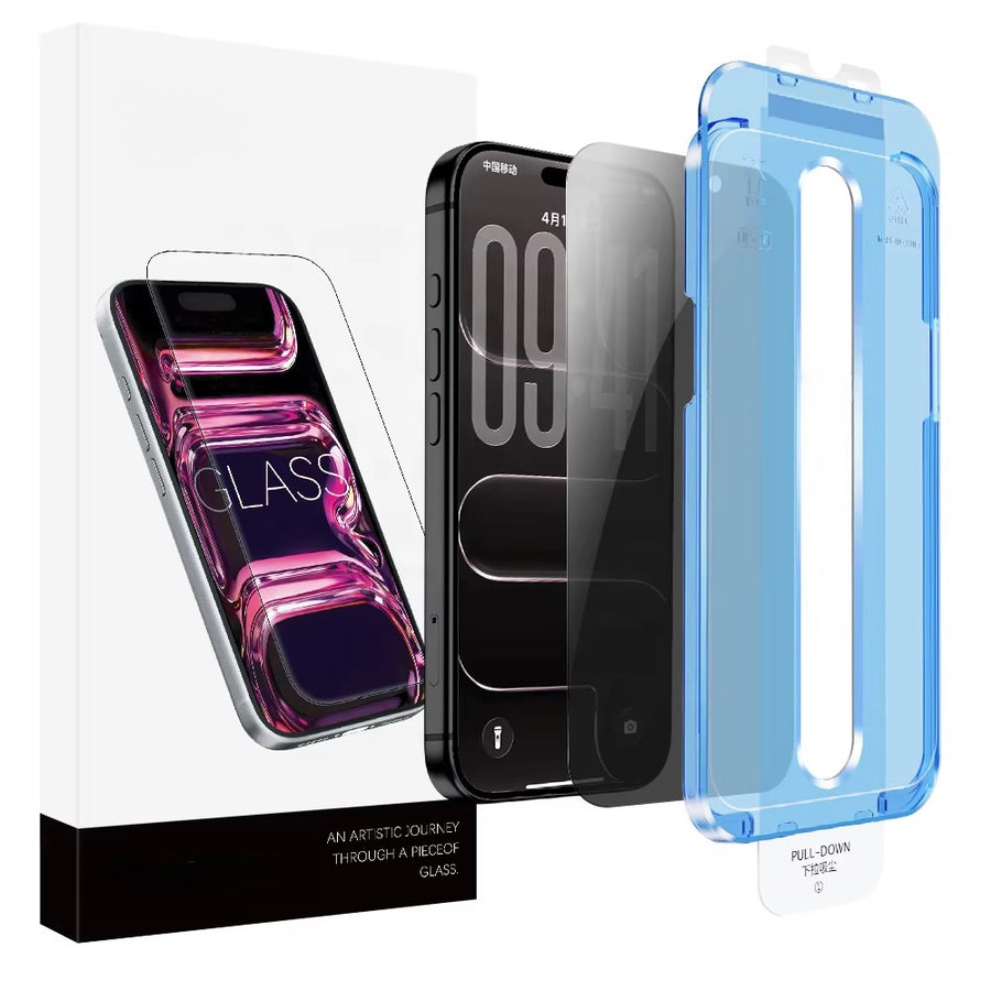 Verre trempé FUMÉ (PRIVACY) Sans bords noirs avec kit d'installation pour IPhone 18 Pro