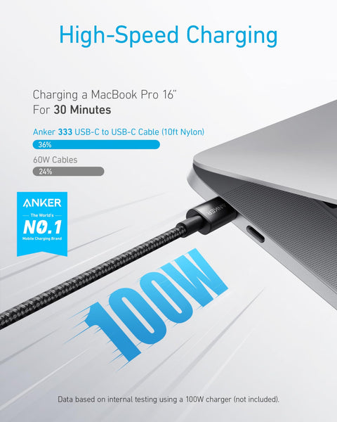 Câble Anker  USB-C vers USB-C (1 m ; 1,8 m ; 3 m, nylon tressé )